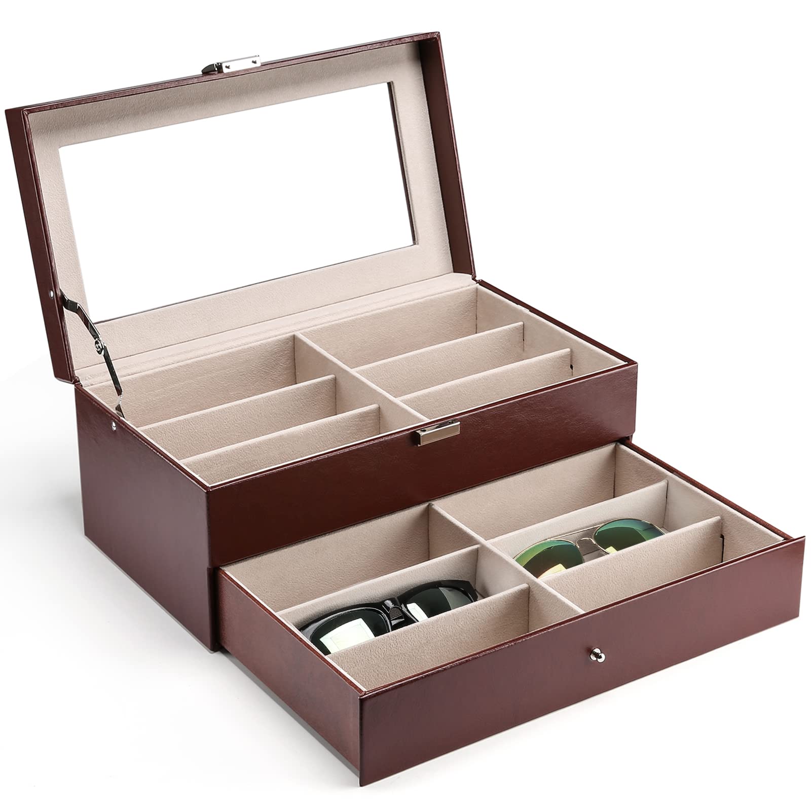 Luxury PU Leather Glasses Box Watch Display Case